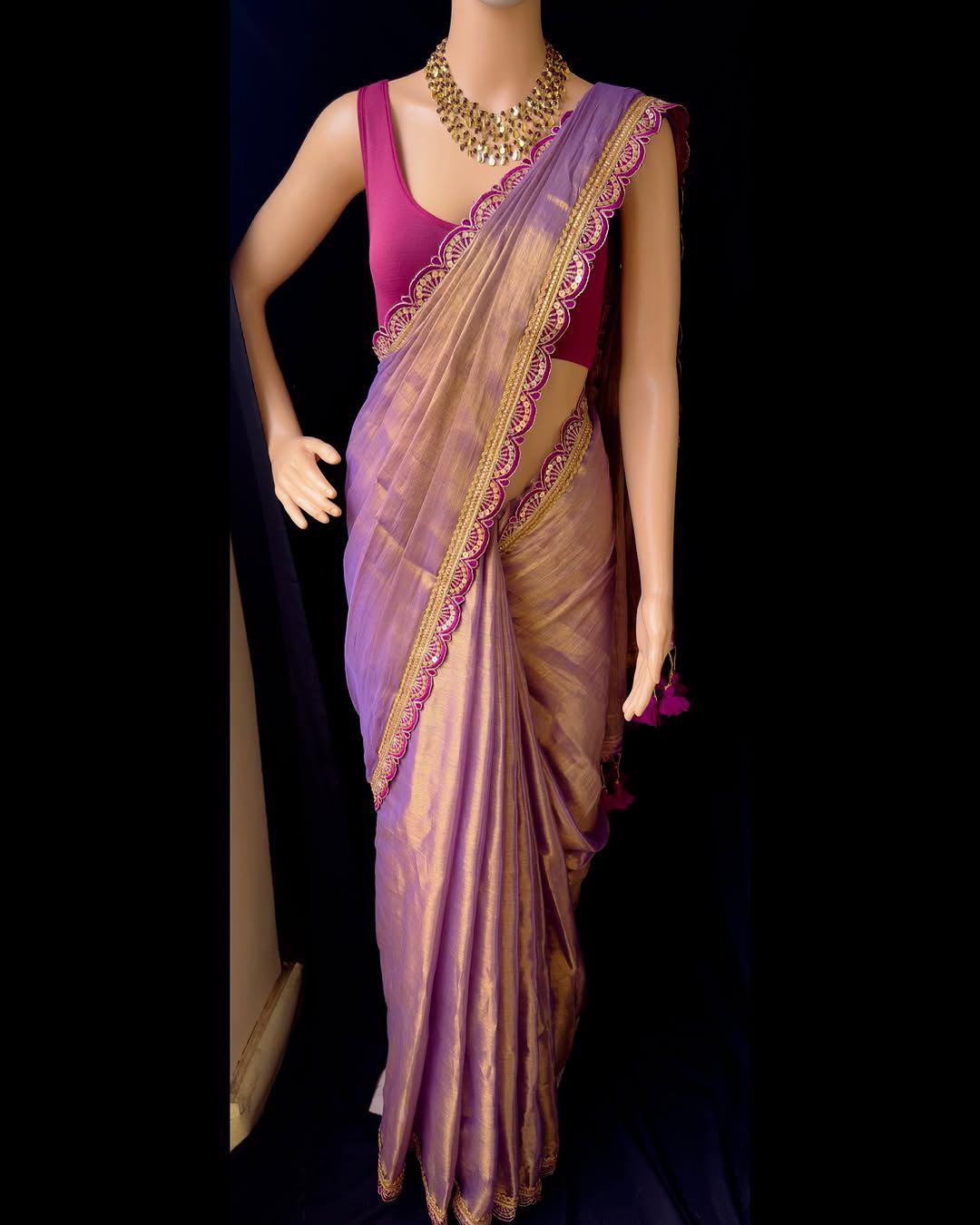 Uppada Tissue Silk Saree with Raw Silk Blouse – Elegant Cut Work Border | The Sareen