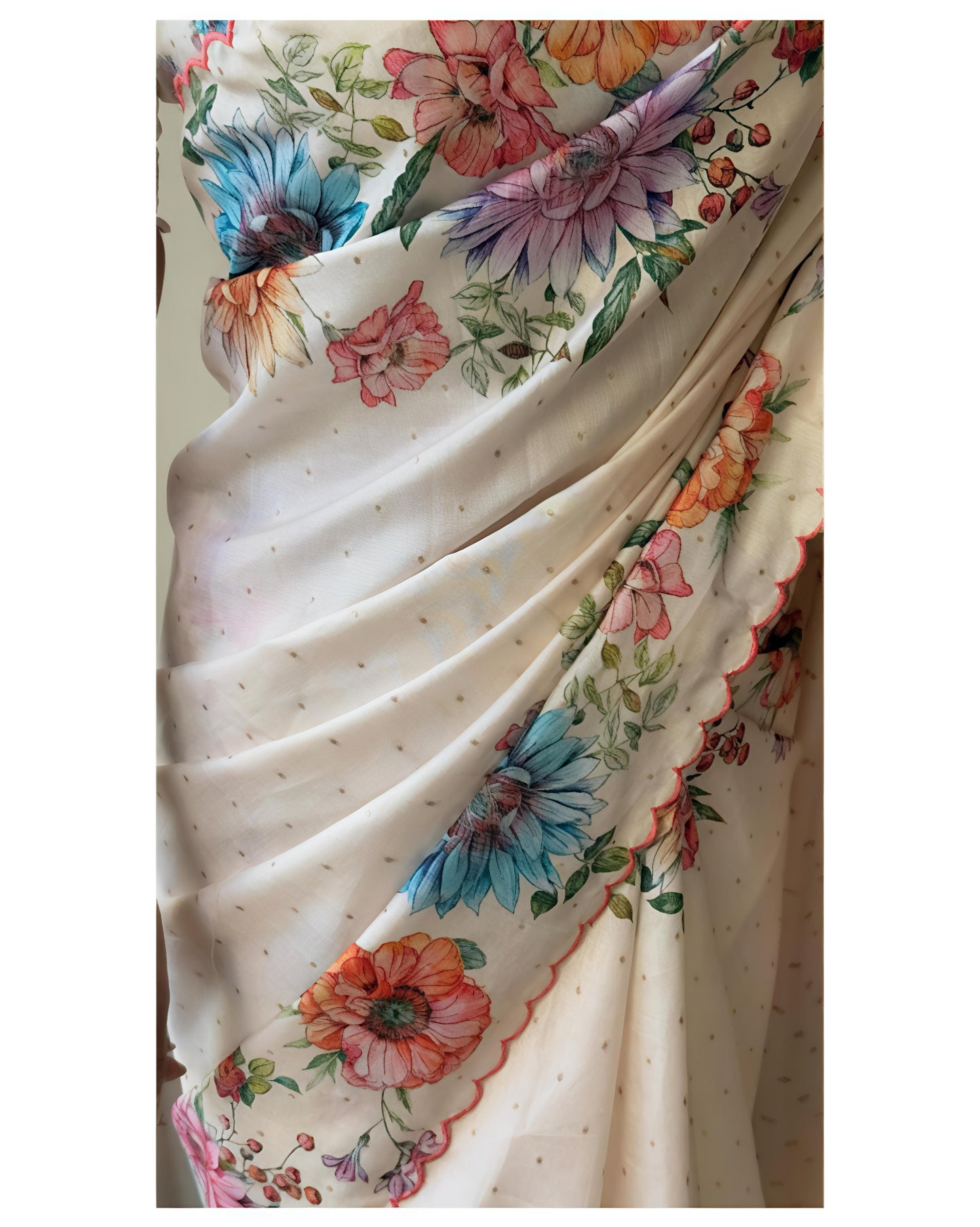 Madhurika Handloom Tussar Silk Saree | Floral Digital Print with Arco Border | The Sareen Exclusive