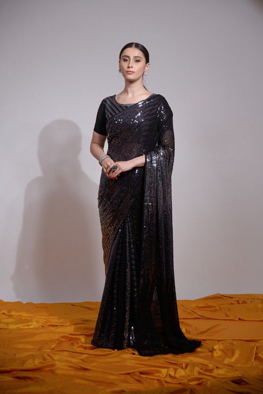 Multicolor Sequin Embroidered Georgette Saree | The Sareen