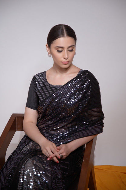 Multicolor Sequin Embroidered Georgette Saree | The Sareen