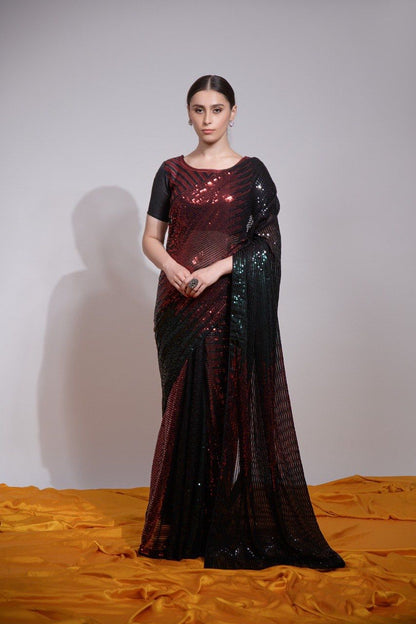 Multicolor Sequin Embroidered Georgette Saree | The Sareen