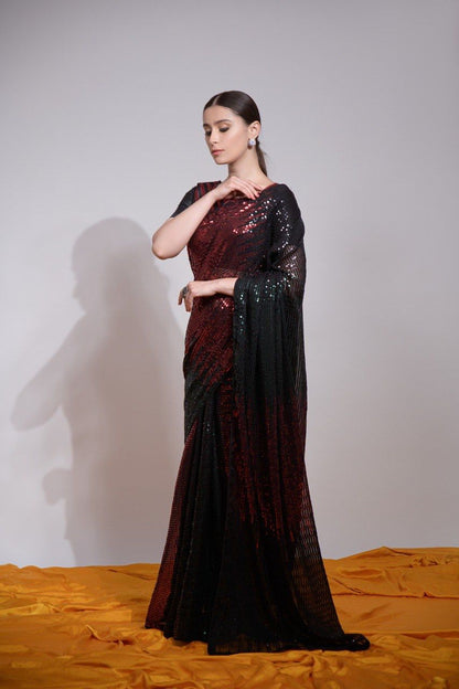 Multicolor Sequin Embroidered Georgette Saree | The Sareen