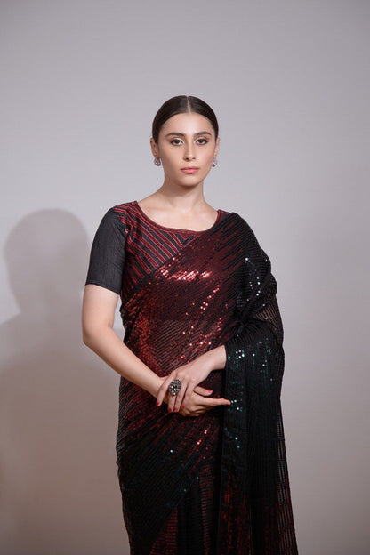 Multicolor Sequin Embroidered Georgette Saree | The Sareen