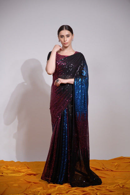 Multicolor Sequin Embroidered Georgette Saree | The Sareen