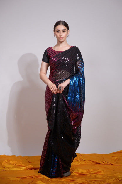 Multicolor Sequin Embroidered Georgette Saree | The Sareen