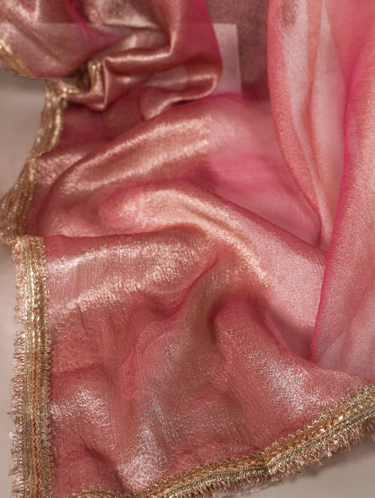 Golden Glow Tissue Shimmer Saree with Zari Weaving & Sequins Lace Border