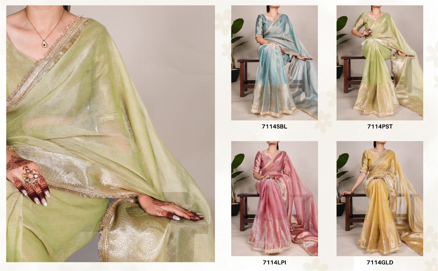 Golden Glow Tissue Shimmer Saree with Zari Weaving & Sequins Lace Border