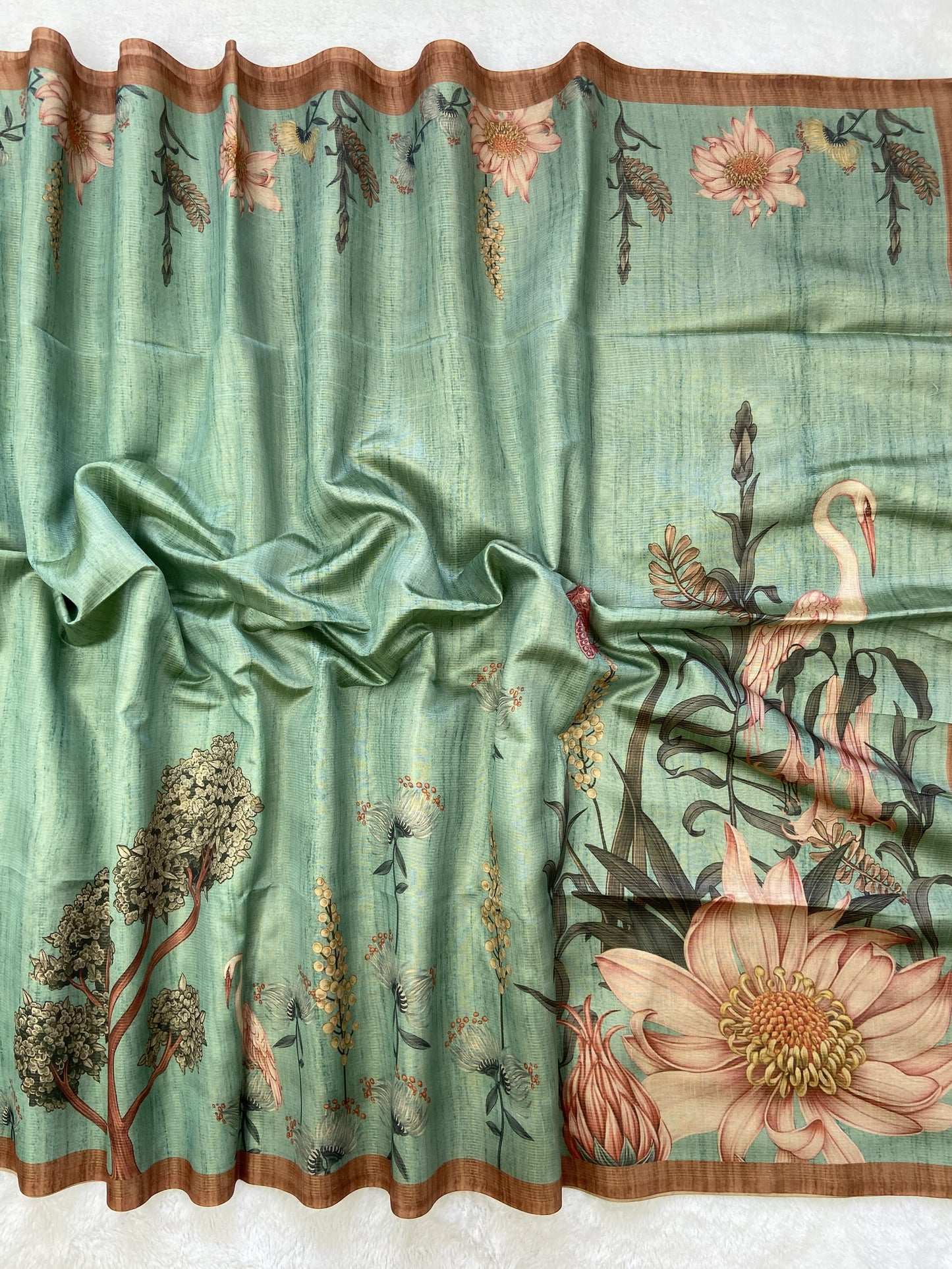 Soft Tussar Silk Saree with Zari Lines &amp; Printed Blouse