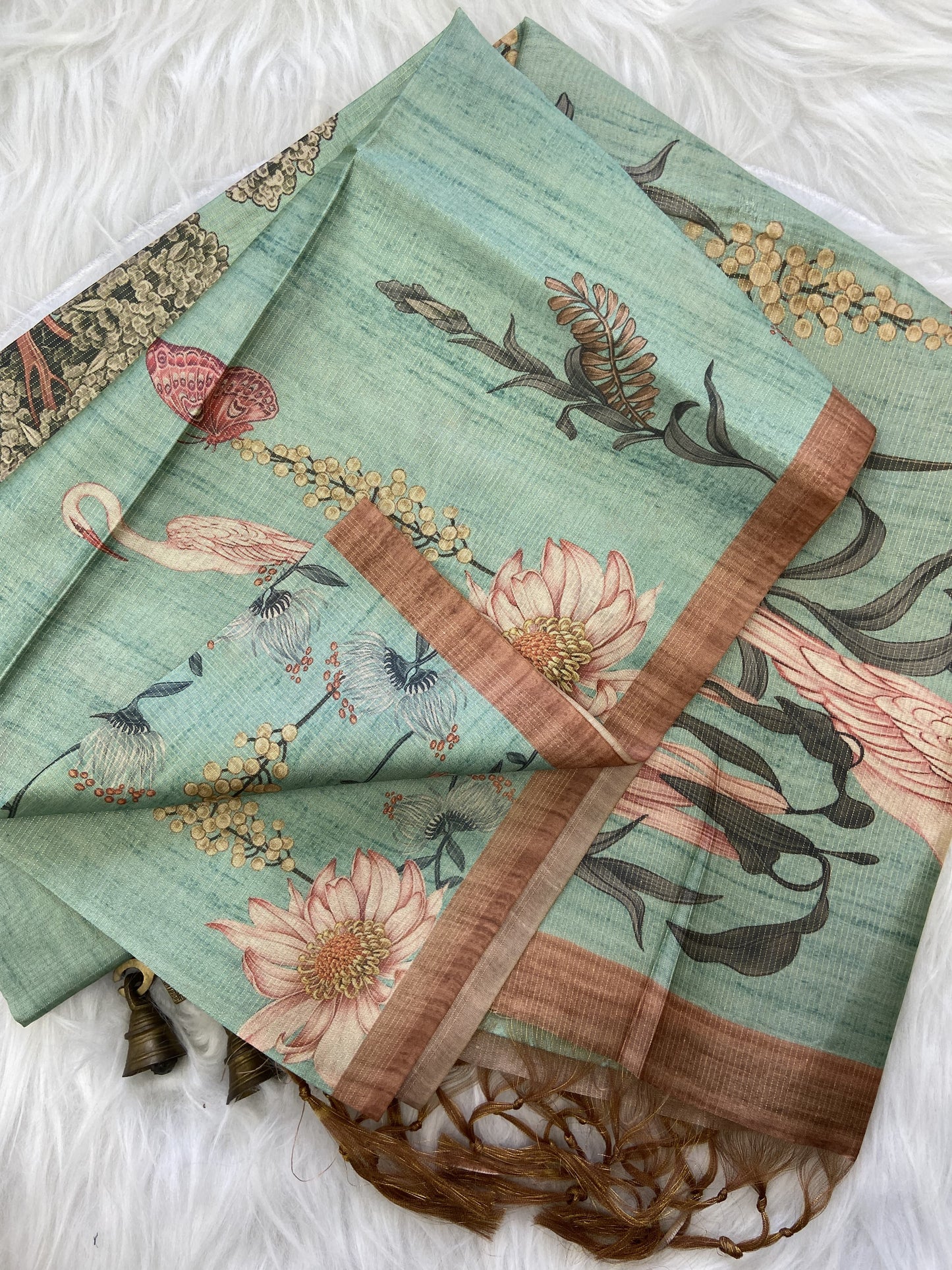 Soft Tussar Silk Saree with Zari Lines &amp; Printed Blouse
