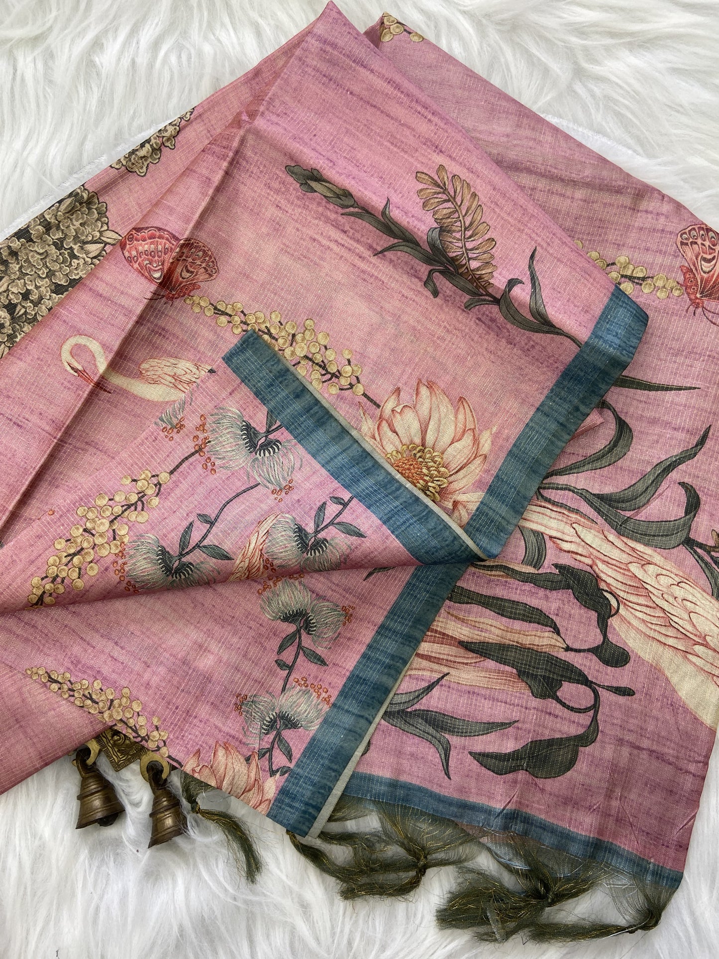 Soft Tussar Silk Saree with Zari Lines &amp; Printed Blouse