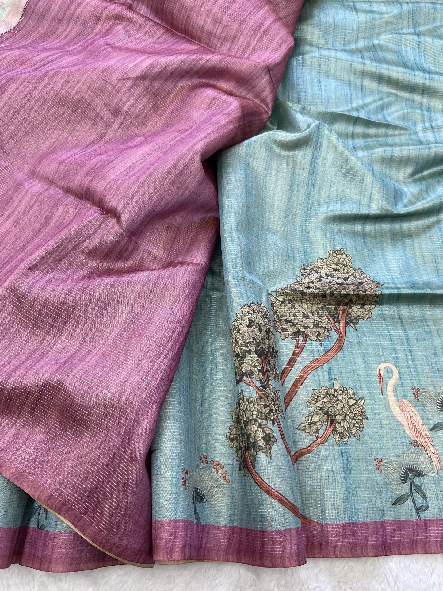 Soft Tussar Silk Saree with Zari Lines &amp; Printed Blouse