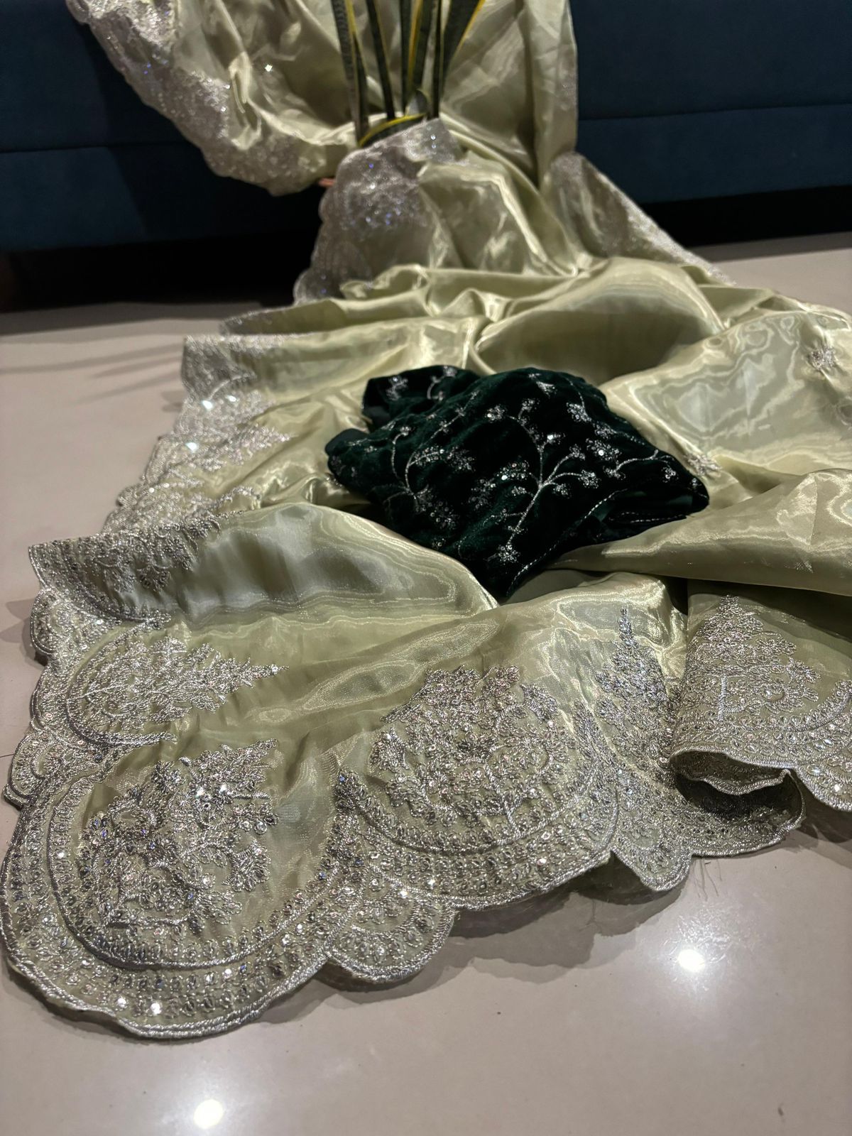 Zaria – Jimmy Choo Inspired Designer Saree with Zari embroidery