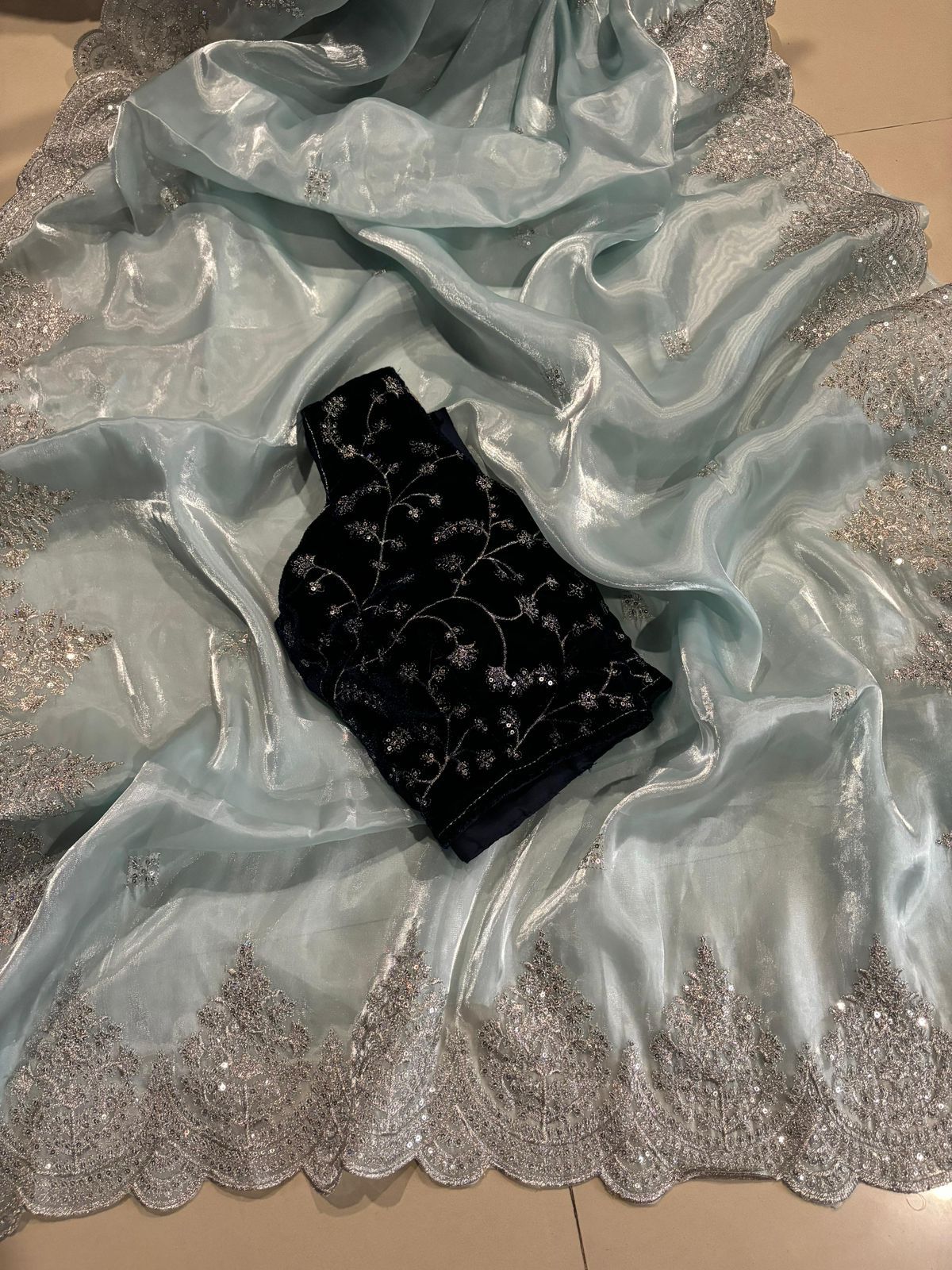 Zaria – Jimmy Choo Inspired Designer Saree with Zari embroidery