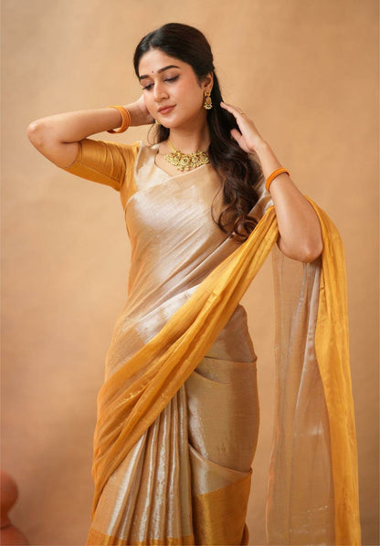Elegance Redefined – Tissue Cotton Half & Half Saree