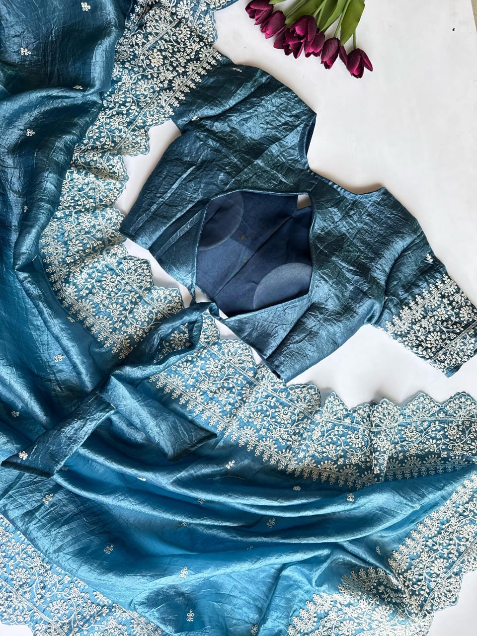 Asvi Floral Butta-3 – Elegant Pure Crush Silk Saree