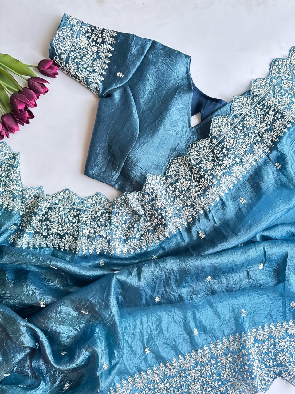 Asvi Floral Butta-3 – Elegant Pure Crush Silk Saree
