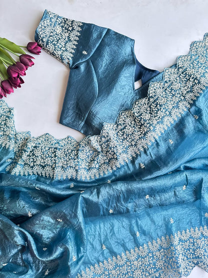 Asvi Floral Butta-3 – Elegant Pure Crush Silk Saree