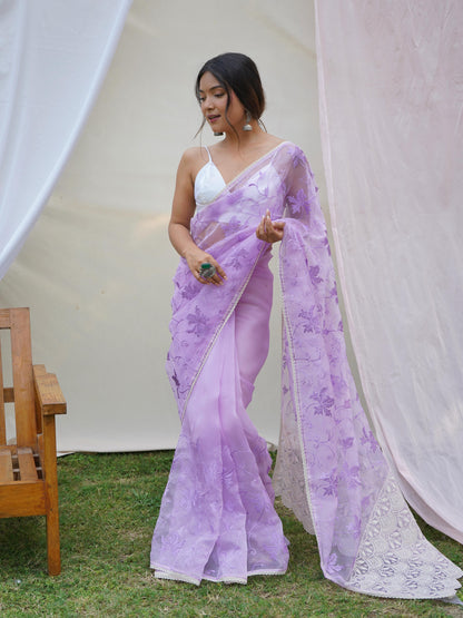 Ishaq – Elegant Lucknowi Organza Silk Saree with Viscose Thread Work | The Sareen Exclusive