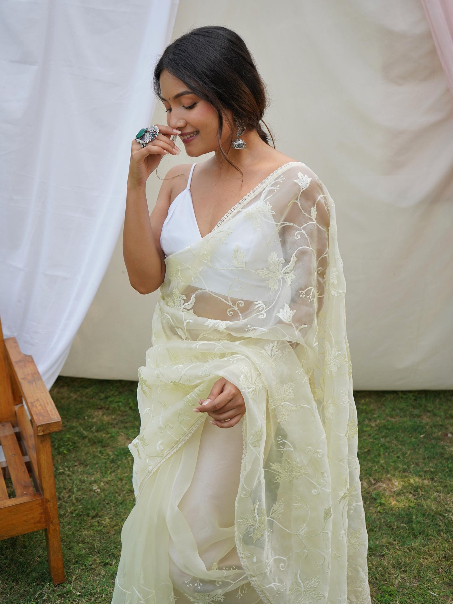 Ishaq – Elegant Lucknowi Organza Silk Saree with Viscose Thread Work | The Sareen Exclusive