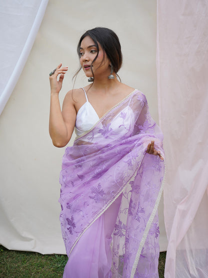 Ishaq – Elegant Lucknowi Organza Silk Saree with Viscose Thread Work | The Sareen Exclusive