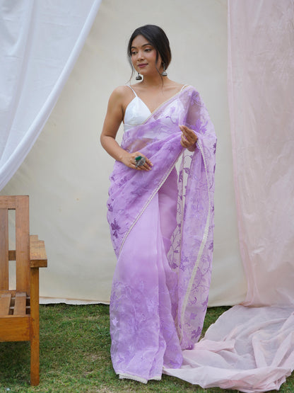 Ishaq – Elegant Lucknowi Organza Silk Saree with Viscose Thread Work | The Sareen Exclusive