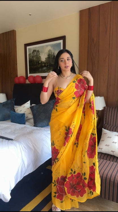 Elegant Ready-to-Wear Digital Print Taby Silk Saree | The Sareen Exclusive