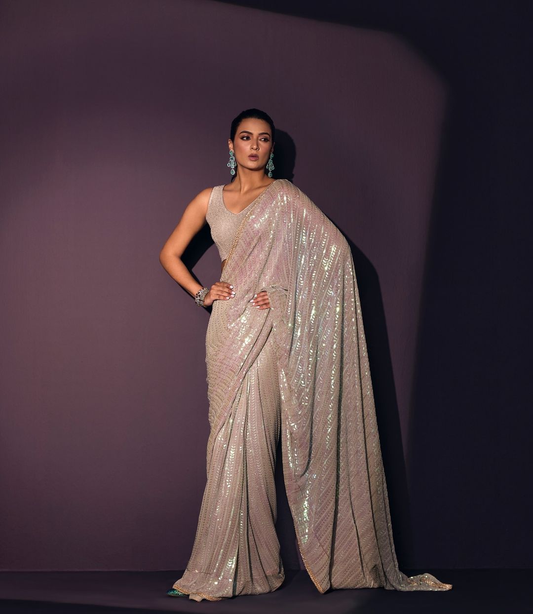 Superhit Bollywood Sequins Saree | Heavy Georgette with Rainbow Sequin Embroidery | The Sareen
