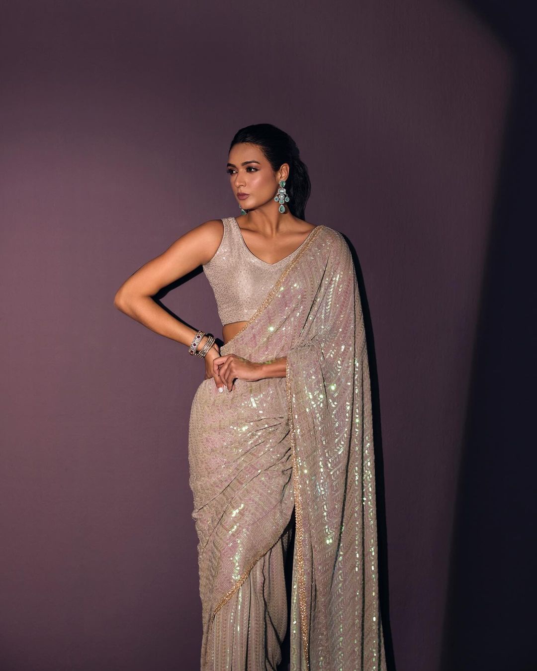 Superhit Bollywood Sequins Saree | Heavy Georgette with Rainbow Sequin Embroidery | The Sareen