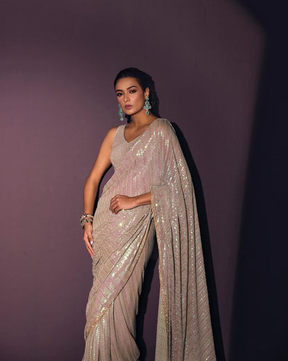 Superhit Bollywood Sequins Saree | Heavy Georgette with Rainbow Sequin Embroidery | The Sareen
