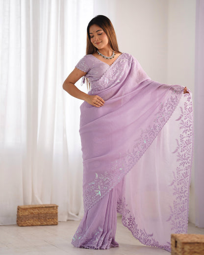 Premium Crushed Tissue Silk Saree with Lucknowi Thread & Sequin Work – Festive Special | The Sareen