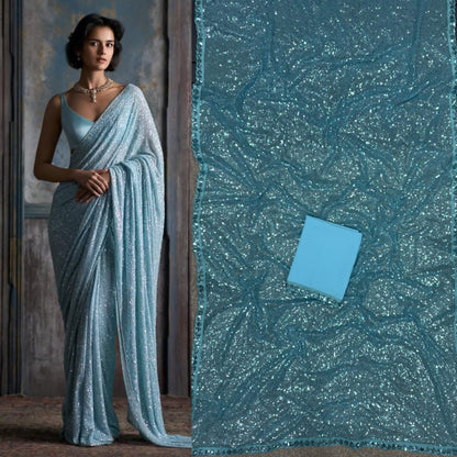 VF Bollywood Blockbuster Sequin Faux Georgette Saree with Cutwork Lace Border – Premium Partywear Saree | C-7013A