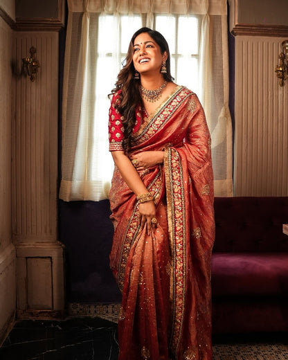 VF Bollywood Designer Banarasi Crush Saree with Sequin & Embroidery Work – Premium Partywear Saree | C-257RF