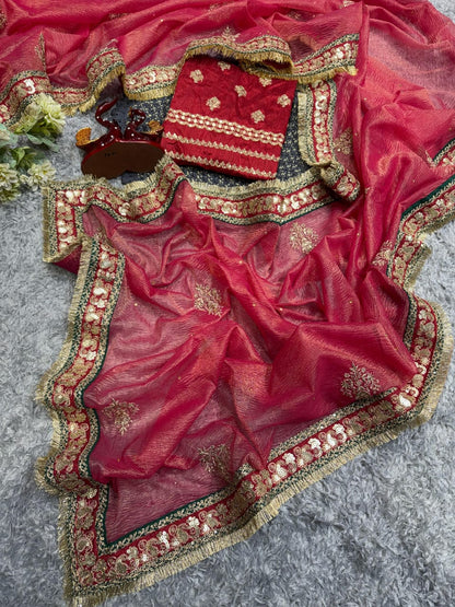VF Bollywood Designer Banarasi Crush Saree with Sequin & Embroidery Work – Premium Partywear Saree | C-257RF