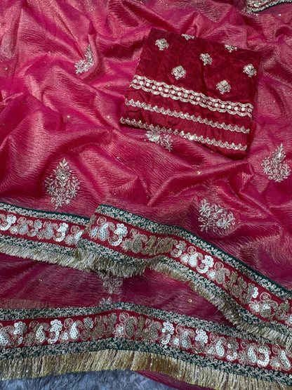 VF Bollywood Designer Banarasi Crush Saree with Sequin & Embroidery Work – Premium Partywear Saree | C-257RF