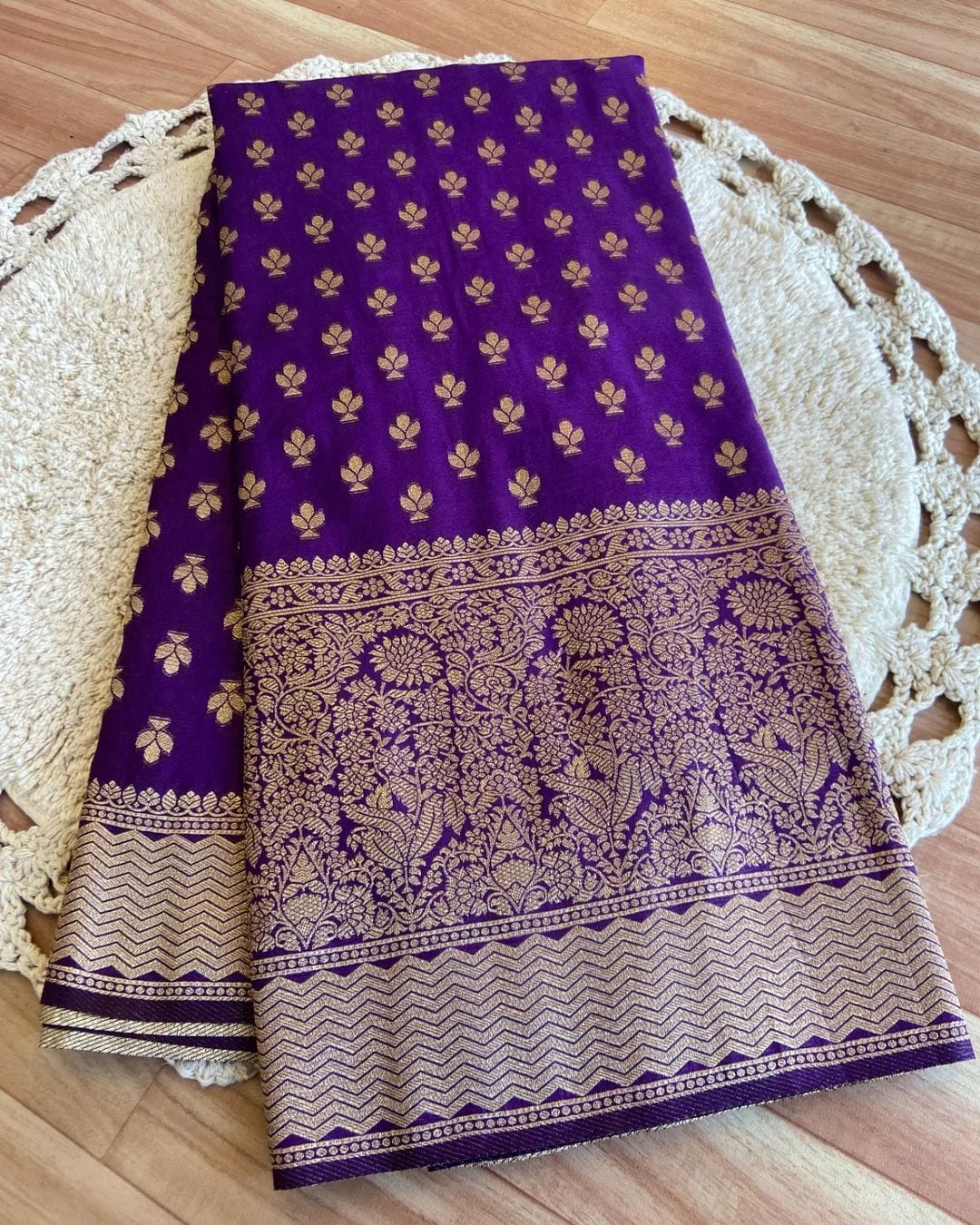 VF Pure Soft Khadi Crepe Silk Saree with Rich Zari Woven Pallu & Butti Work – Traditional Elegance | C-529A
