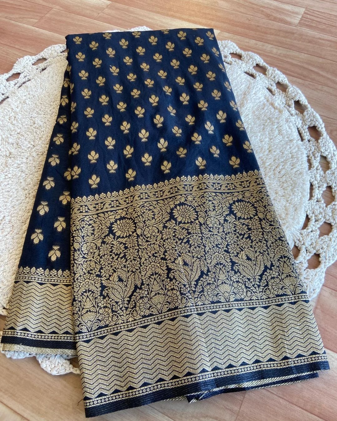 VF Pure Soft Khadi Crepe Silk Saree with Rich Zari Woven Pallu & Butti Work – Traditional Elegance | C-529A