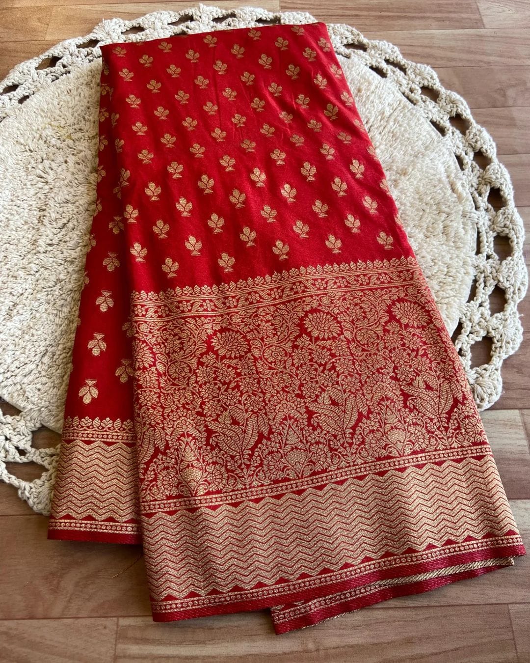 VF Pure Soft Khadi Crepe Silk Saree with Rich Zari Woven Pallu & Butti Work – Traditional Elegance | C-529A