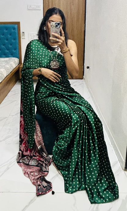 VF Semi Gajji Silk Bandhej Saree with Ajrakh Print – Traditional Soft Drape Elegance | C-1103A