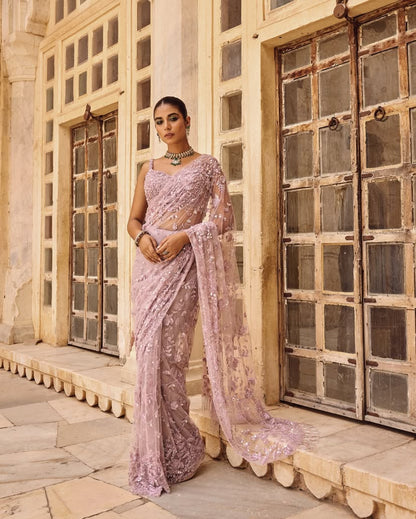 VF Bollywood Blockbuster Heavy Mono Net Saree with Multi-Sequins Embroidery & Glass Fringes – Glam Partywear | C-7013A