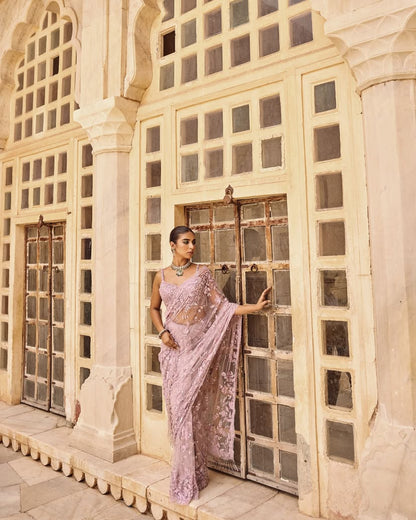 VF Bollywood Blockbuster Heavy Mono Net Saree with Multi-Sequins Embroidery & Glass Fringes – Glam Partywear | C-7013A