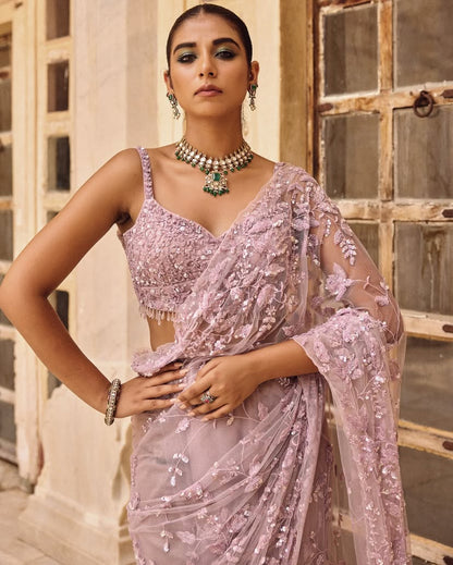 VF Bollywood Blockbuster Heavy Mono Net Saree with Multi-Sequins Embroidery & Glass Fringes – Glam Partywear | C-7013A