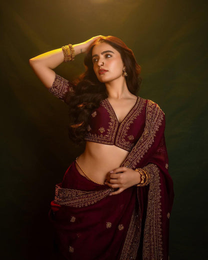 VF Pure Soft Silk Organza Saree with All-Over Sequin & Thread Embroidery + Heavy Border – Elegant Designer Drape | C-1153RF