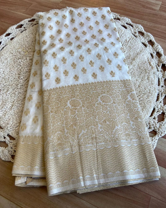 VF Pure Soft Khadi Crepe Silk Saree with Rich Zari Woven Pallu & Butti Work – Traditional Elegance | C-529A
