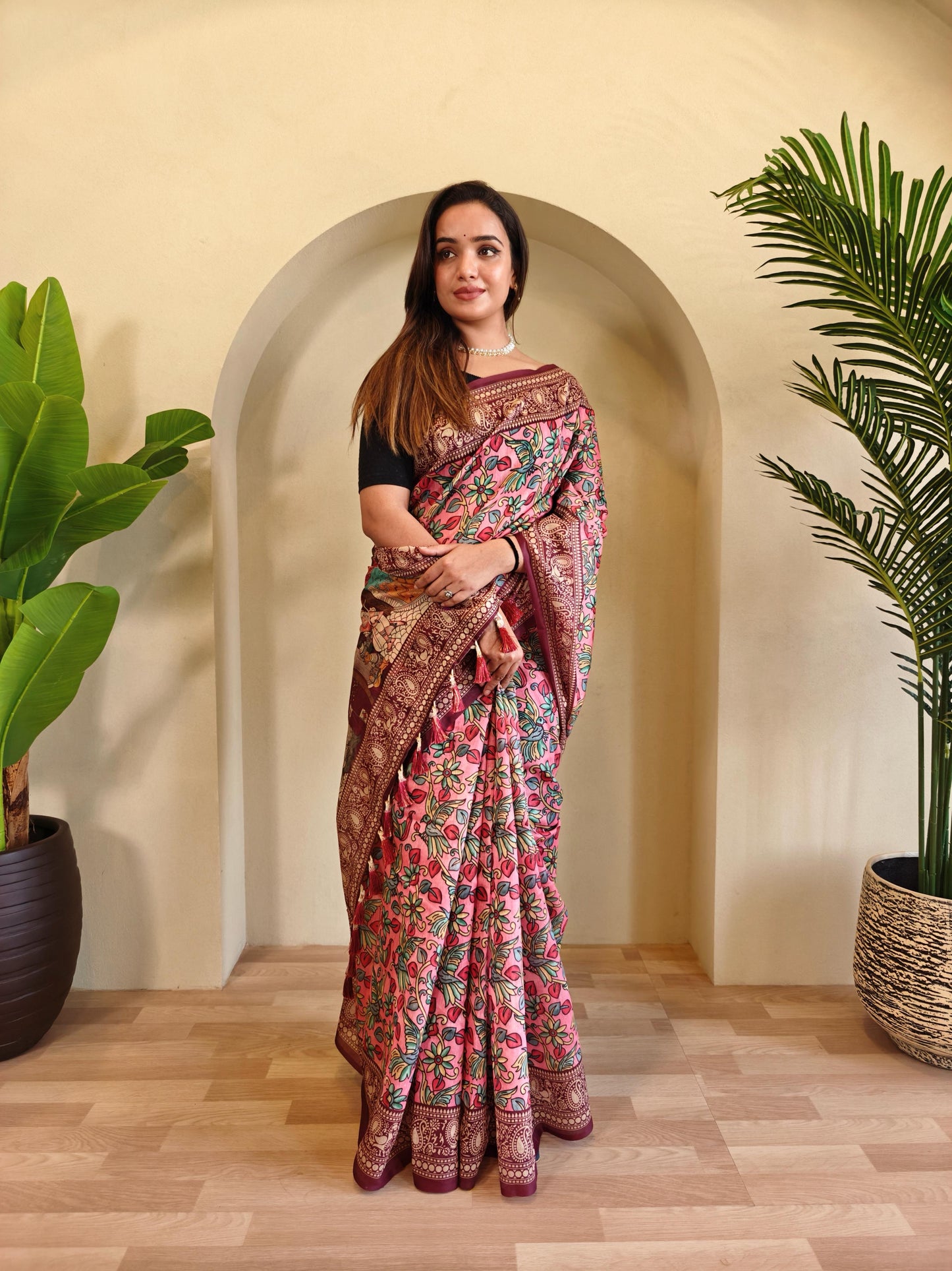 VF Madhu Soft Cotton Chanderi Saree with Kalamkari Digital Print & Tassels – Elegant Ethnic Wear | C-517A