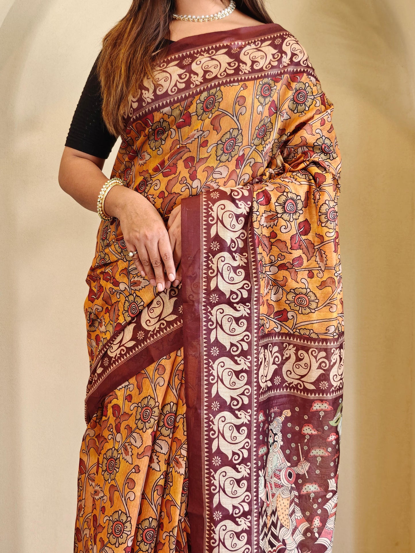 VF Madhu Soft Cotton Chanderi Saree with Kalamkari Digital Print & Tassels – Elegant Ethnic Wear | C-517A