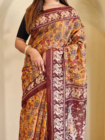 VF Madhu Soft Cotton Chanderi Saree with Kalamkari Digital Print & Tassels – Elegant Ethnic Wear | C-517A