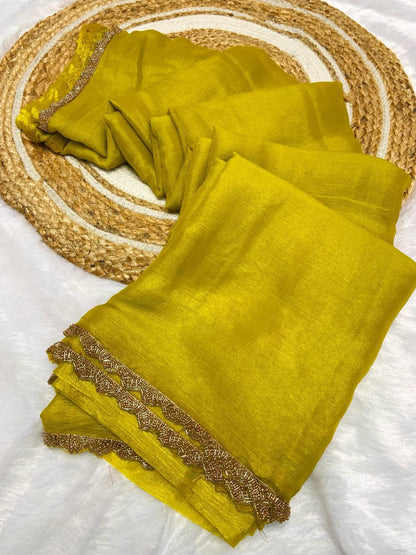 Fandy Elegance – Premium Silk Saree with Handwork Lace
