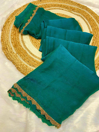 Fandy Elegance – Premium Silk Saree with Handwork Lace