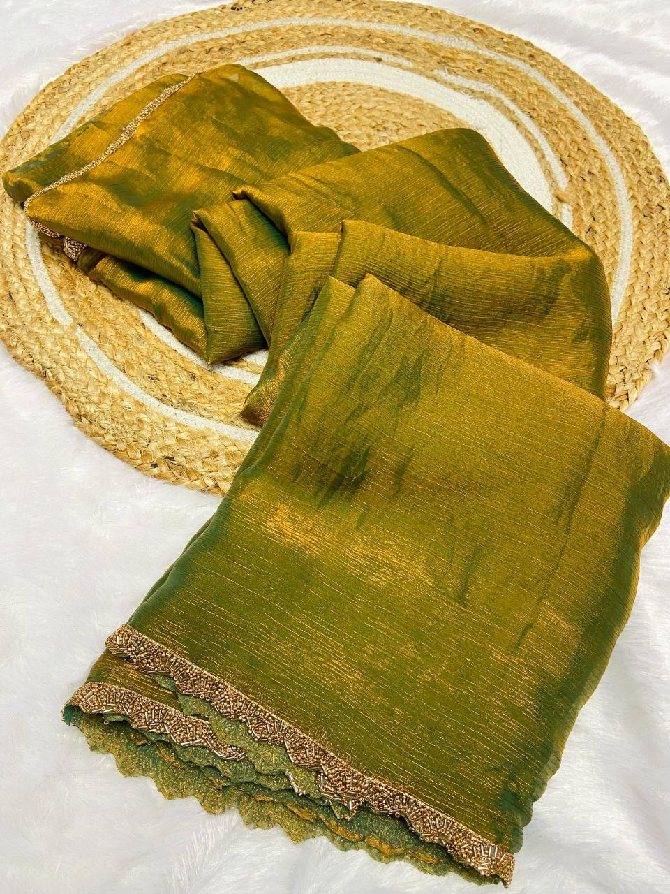 Fandy Elegance – Premium Silk Saree with Handwork Lace