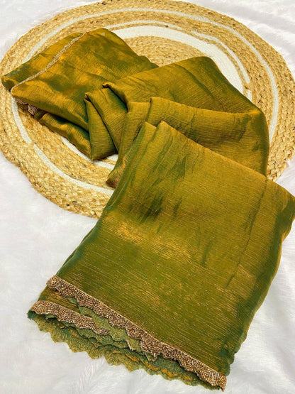 Fandy Elegance – Premium Silk Saree with Handwork Lace